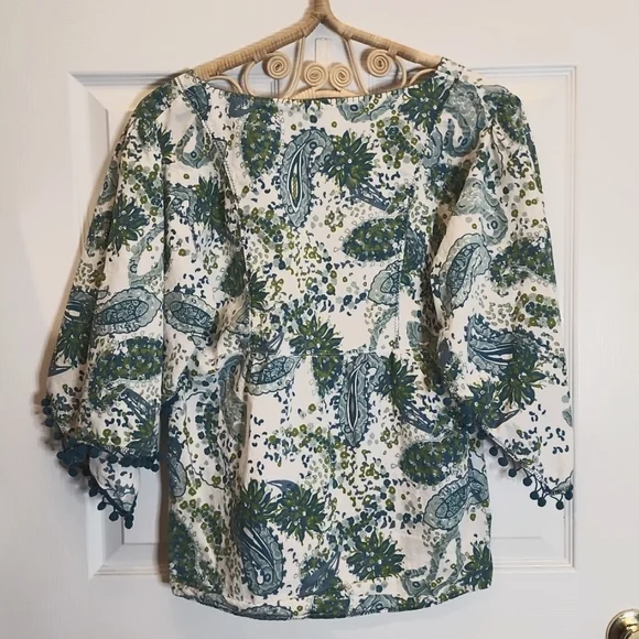 ⭐️Prana cream top with blue and green paisley print size L - Picture 5 of 5